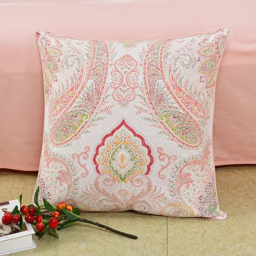 Pink Paisley Throw Pillow Cover, 26x26 Inch Floral Pure Cotton Cushion Case