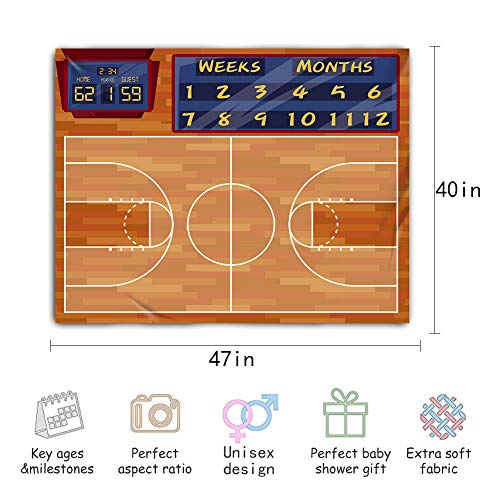 Basketball Milestone Blanket for Baby - Soft Flannel Growth Chart 48x40in