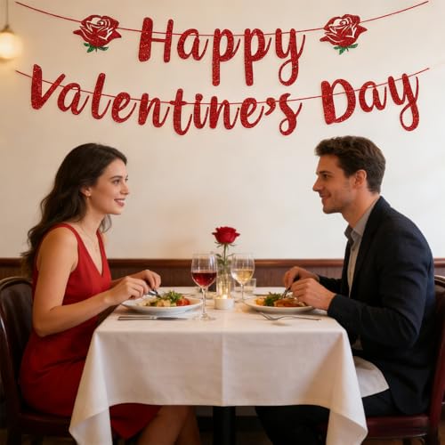 Glitter Happy Valentine's Day Banner - Festive Party Decor