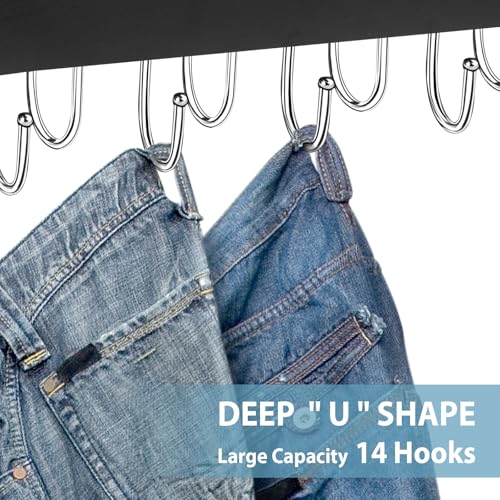 Harhana Wood Jeans Hanger 15x5 Inches, 14 Hooks Space-Saving Closet Organizer
