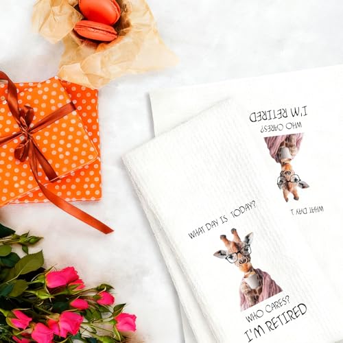 Funny Retirement Gift Kitchen Towels - Giraffe Design, White Retirement-4, 16x24 Inch