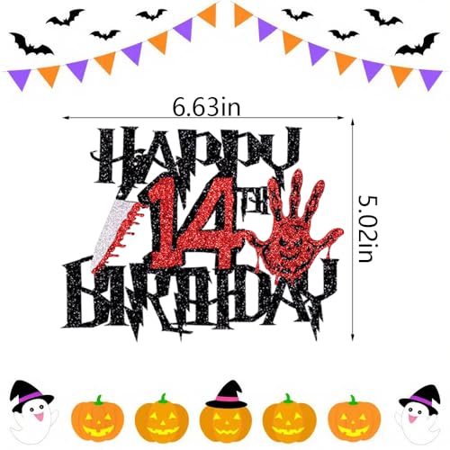 Glitter Killer Happy 14th Birthday Cake Topper - Halloween Decor
