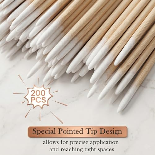 Pointed Tip Cotton Swabs 200 PCS Precision Micro Buds for Nail Polish Cleanup