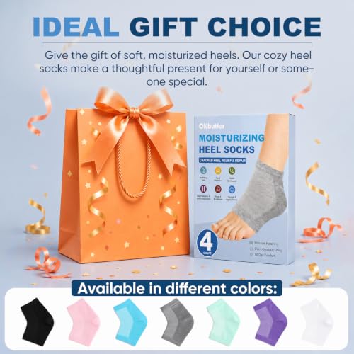 OKbutler Moisturizing Heel Socks for Cracked Heels, 2 Pairs Gray