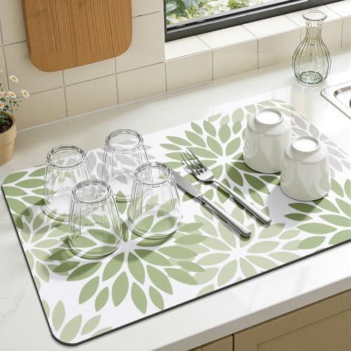 Findosom Floral Dish Drying Mat - 12" x 20" Ultra Absorbent Coffee Mat
