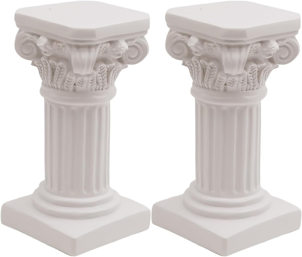 Saihisday White Roman Pillar Statues - Mini Greek Columns Candle Holders for Home & Garden Decor | 3.9" D x 7.5" H