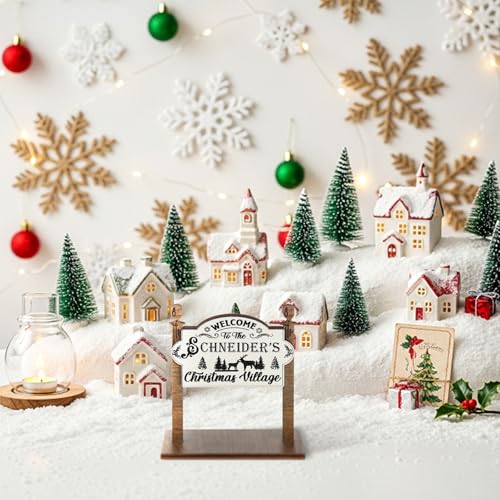 Wooden Christmas Village Sign with Pen - Rustic Holiday Decor