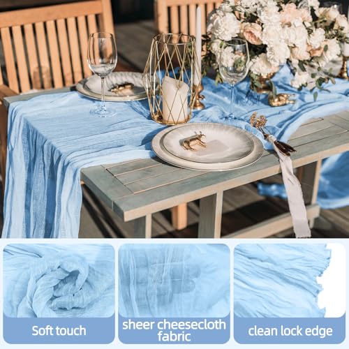 Light Blue Cheesecloth Table Runner - 10ft Boho Rustic Design