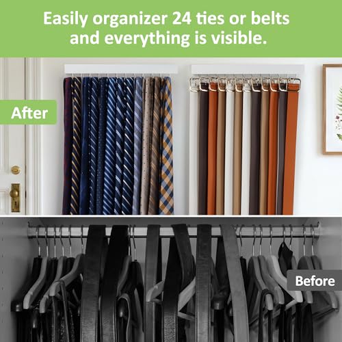 Wall-Mounted Wooden Tie Hanger with 24 Non-Slip Hooks - 2 Pack