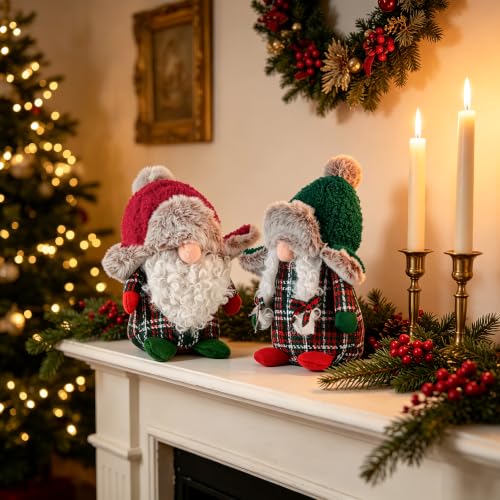 Christmas Plush Gnomes Set of 2 with Red Green Gray Variations for Holiday Decor