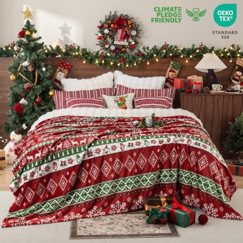 Christmas Cozy Fleece Blanket Queen Size Retro Holiday Pattern