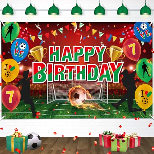 Soccer Birthday Banner - Green Red Happy Birthday Decor 71x44