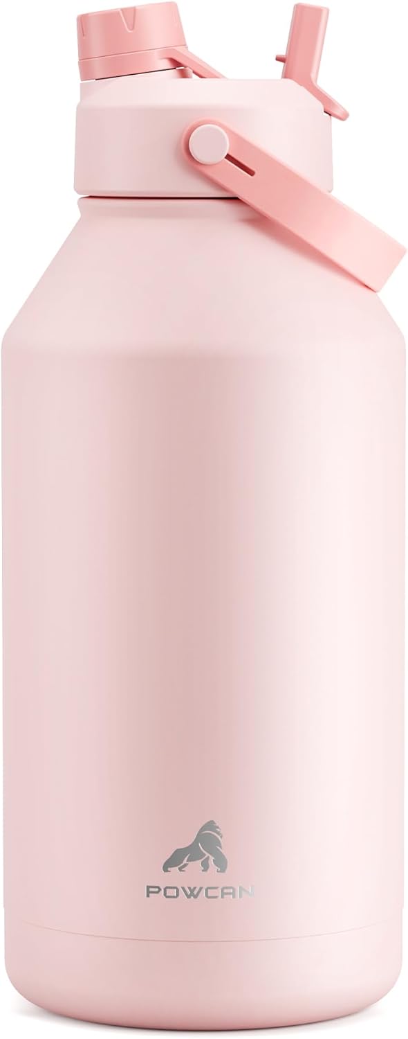 POWCAN 64 oz Insulated Water Bottle - 2-in-1 Straw & Spout Lid | Keeps Drinks Cold 24H, BPA-Free, Cotton Candy