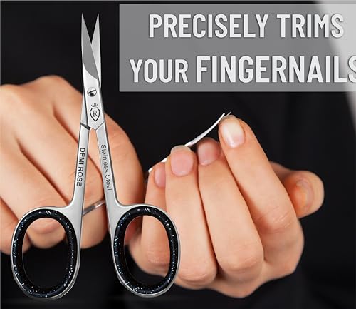DEMI ROSE Professional Curved Cuticle Scissors with Comfort Rubber Grips