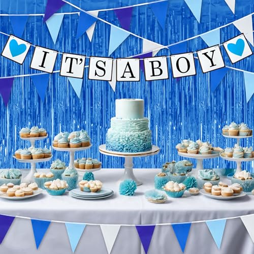 Blue Baby Shower Decorations Set - It's a Boy Banner & Bunting
