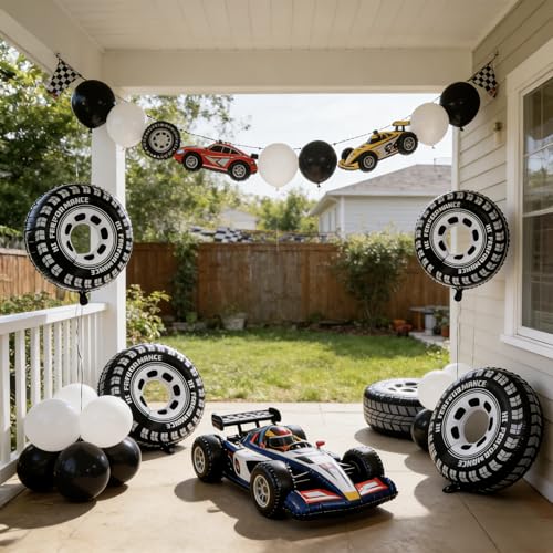 TUJKGBA 8 Pack 30 Inch Race Car Tire Balloons - Foil Balloons for Racing Theme Party, Birthday & Event Decorations (Variation: Wheel)