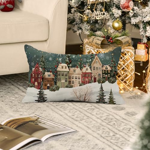 Winter Christmas Pillow Cover 12x20 Inch Decor for Holiday & Farmhouse