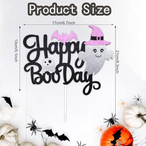 Happy Halloween Cake Topper - Black Glitter Boo Day Decoration