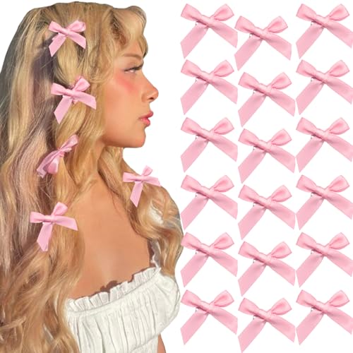 20 PCS Pink Satin Hair Bow Clips - Cute Mini Bowknot Barrettes for Women & Girls