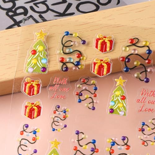 IDDFEVE 5D Christmas Nail Stickers Embossed Xmas Light String Decals 2 Sheets
