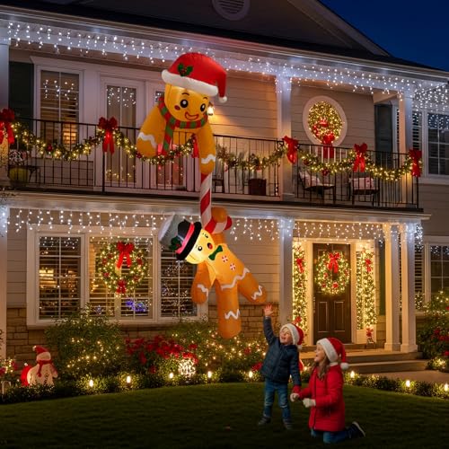 OurWarm 7FT Climbing Gingerbread Inflatable Christmas Yard Decor with LEDs