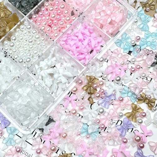 JOTINEL 3D Bow & Butterfly Nail Charms with Pearls and Tools