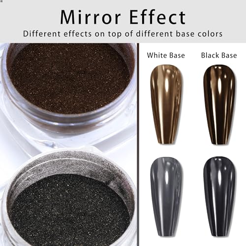 UTLANEYA Chrome Nail Powder Set - 2 Pcs Black & Brown Metallic Mirror Effect