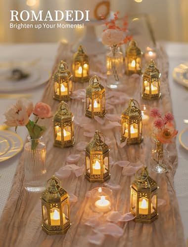 Vintage Gold Mini Lanterns Pack of 10 with Remote Control for Centerpieces