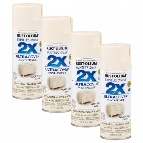 Rust-Oleum Painter's Touch 2X Ultra Cover Spray Paint Satin Ivory Silk 12 oz Pack of 4