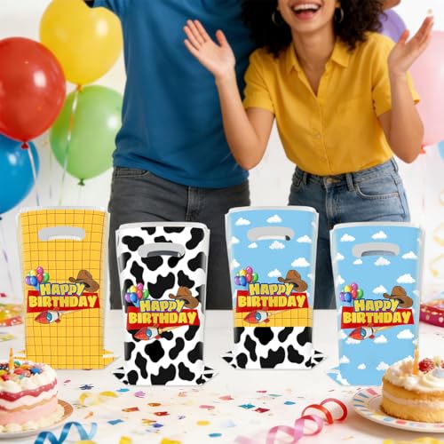 40PCS Cartoon Party Favor Bags for Kids Birthday Blue Sky Cloud Cow Print