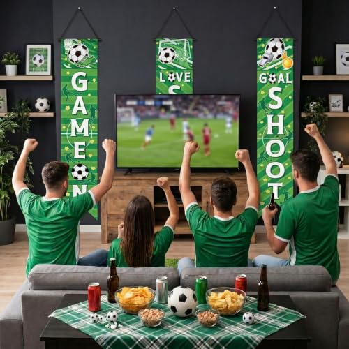 Soccer Hanging Banners Porch Signs 3-Piece Football Party Decorations