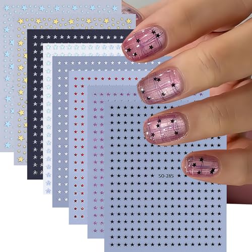 Star Nail Stickers 3D Self-Adhesive Celestial Nail Decals 8 Sheets