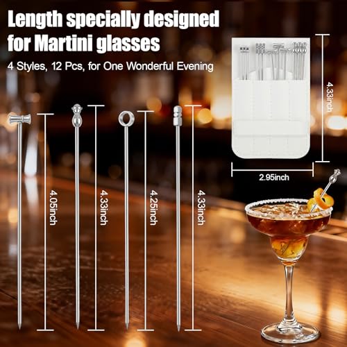 12-Piece Stainless Steel Cocktail Picks Set with Storage Case