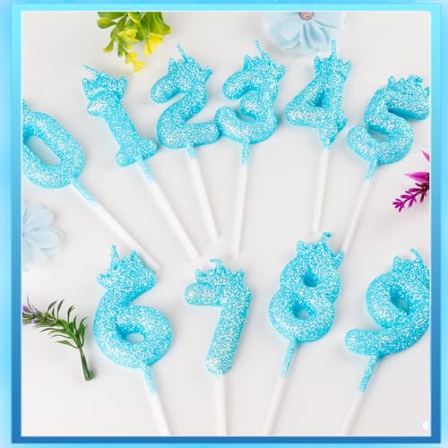 Glow in the Dark Number 12 Blue Glitter Crown Birthday Cake Candle