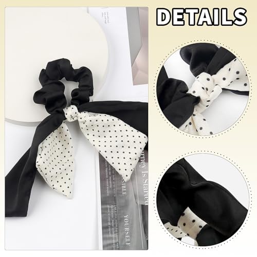 Doneace Satin Bow Hair Scrunchies with Long Ribbon Tail White Hair Tie