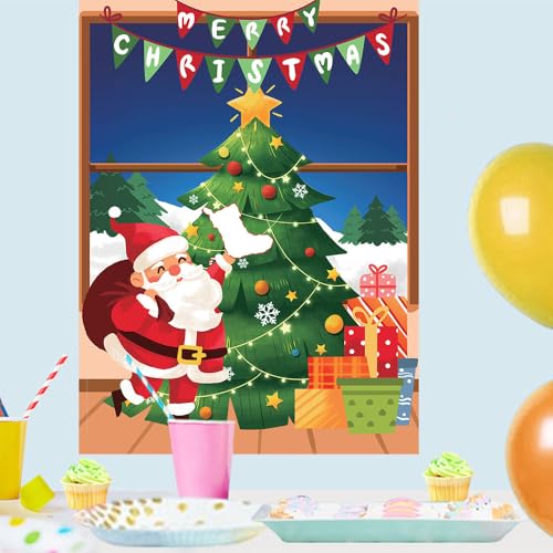 Pin the Christmas Stockings on the Tree Game with Stickers & Blindfolds