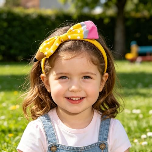 Roffiy Yellow Pencil Bow Headband for Girls Back to School Hair Accessory