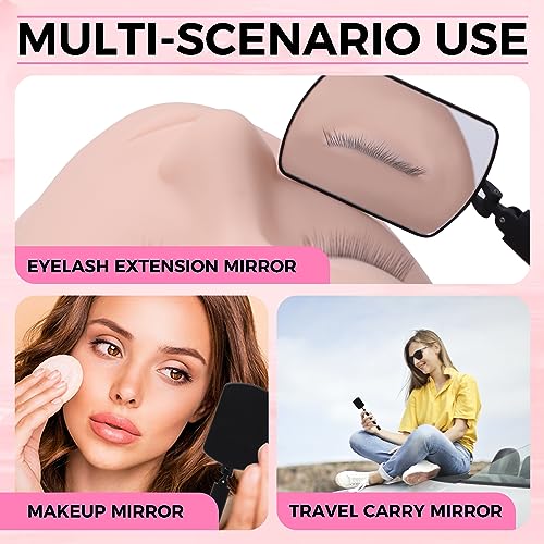 Large Square Lash Mirror for Eyelash Extensions, 260° Rotating Portable Eye Check Tool