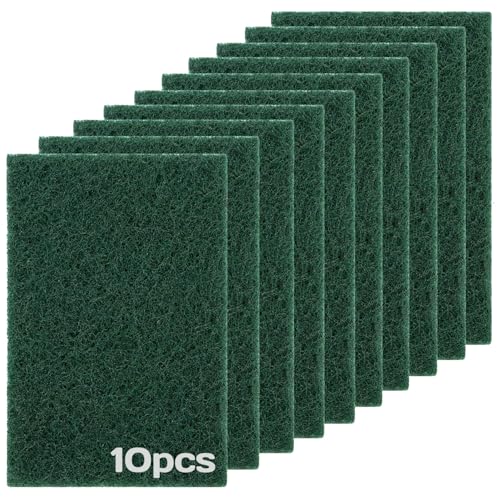 OLLBIT Heavy Duty Scouring Pads - 10 Pack Green Scrubbers for Kitchen & Bath