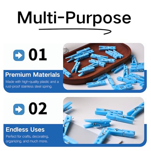 Mini Blue Clothespins 50 Pack for Photos, Decorations & Crafts - SIRORI Mini Blue 50