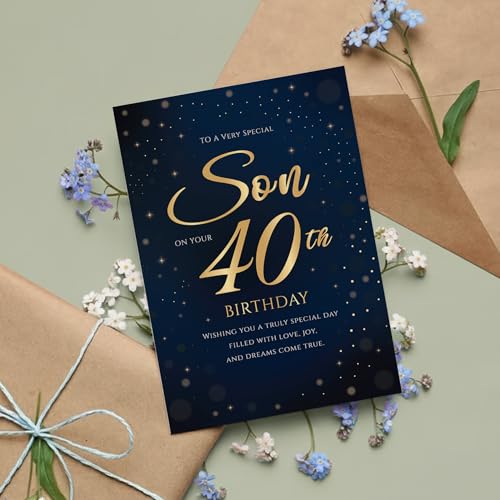 Son 40th Birthday Card - Premium Navy & Gold A5 Milestone Greeting Card