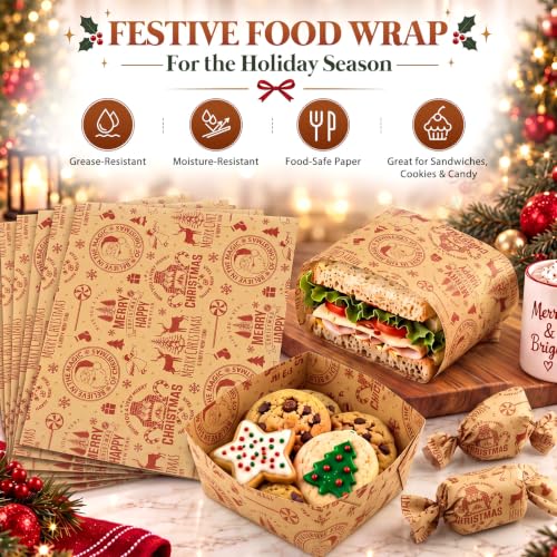 Christmas Wax Paper Sheets - Brown Reindeer Pattern, 150 Pack