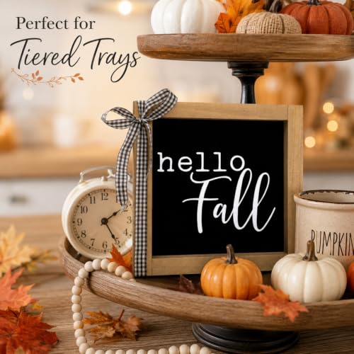 Hello Fall Sign 6-Inch Black Rustic Wooden Farmhouse Autumn Decor