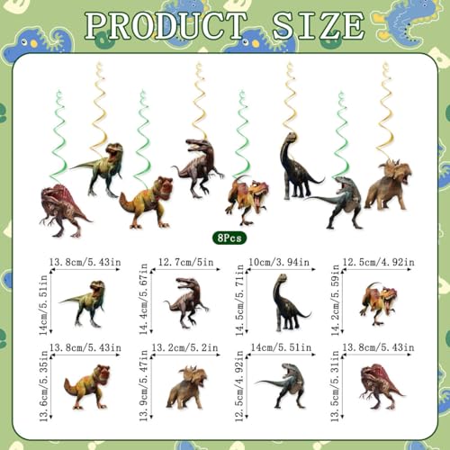 Dinosaur Birthday Decorations Set - Happy Birthday Banner & 8 Swirls