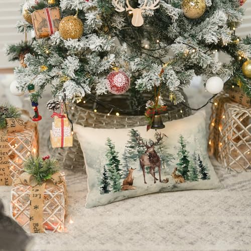 AVOIN colorlife Christmas Reindeer Throw Pillow Cover, 12 x 20 Inch Xmas