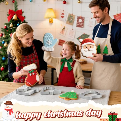 Christmas Cookie Cutters Set - Extra Large 8 Inch Classic Holiday Shapes - Santa, Stocking, Mitten, Bell, Tree, Reindeer - 6 Piece