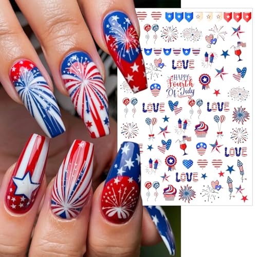 4th of July Nail Stickers 6 Sheets - 3D Self-Adhesive American Flag Decals