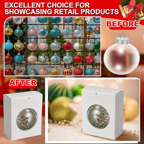 Christmas Ornament Gift Box Set - 20 Pack, 3.2 x 2 x 4.2 Inches, White, Transparent Window Design