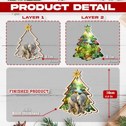 Elephant Christmas Ornament - Acrylic Wood Suncatcher Tree Decoration
