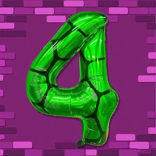 40 Inch Number 4 Turtle Balloon - Large Green Foil Birthday Decoration